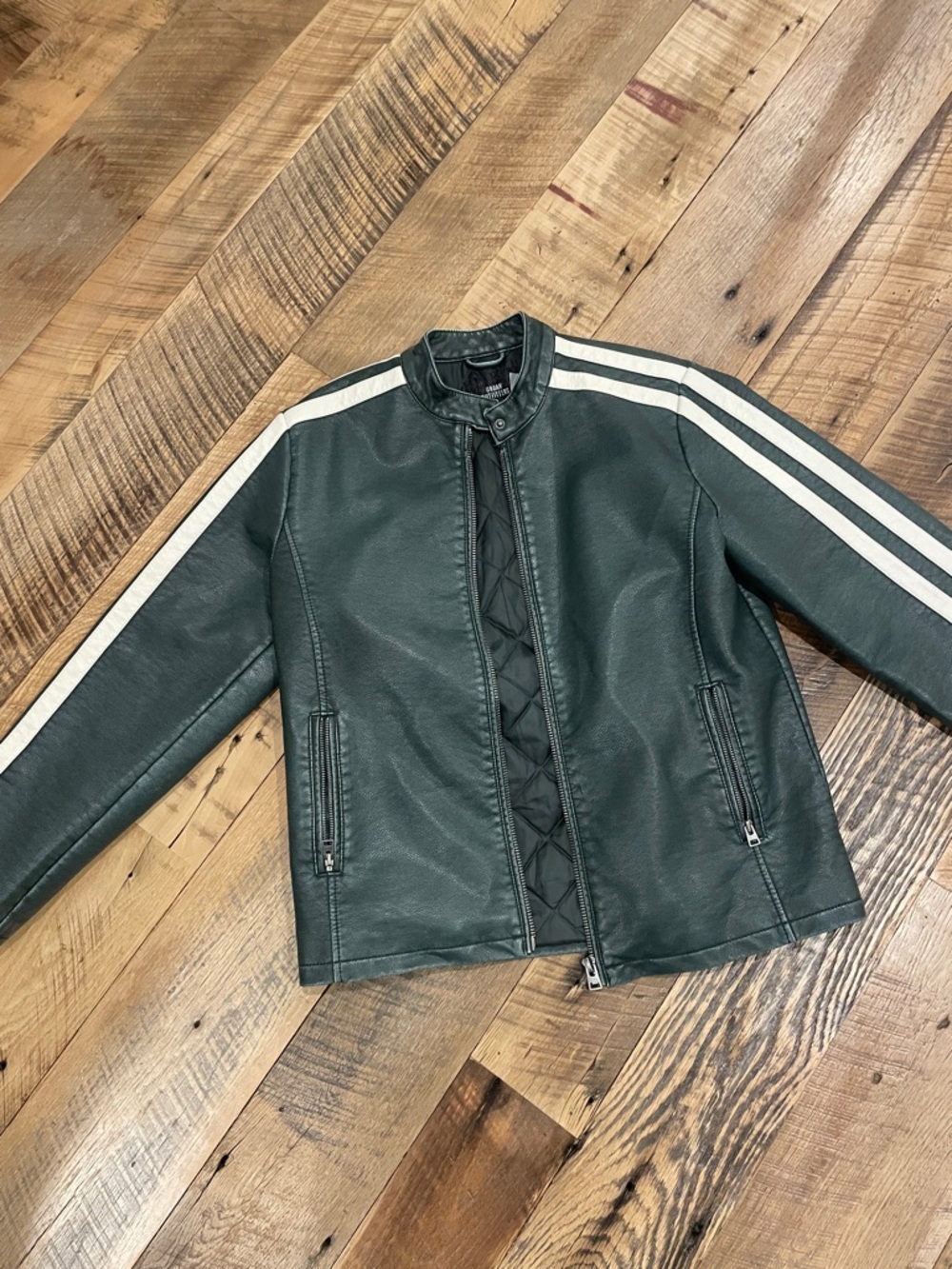 Urban Outfitters Dark Green Bomber Jacket with White Shoulder Stripes